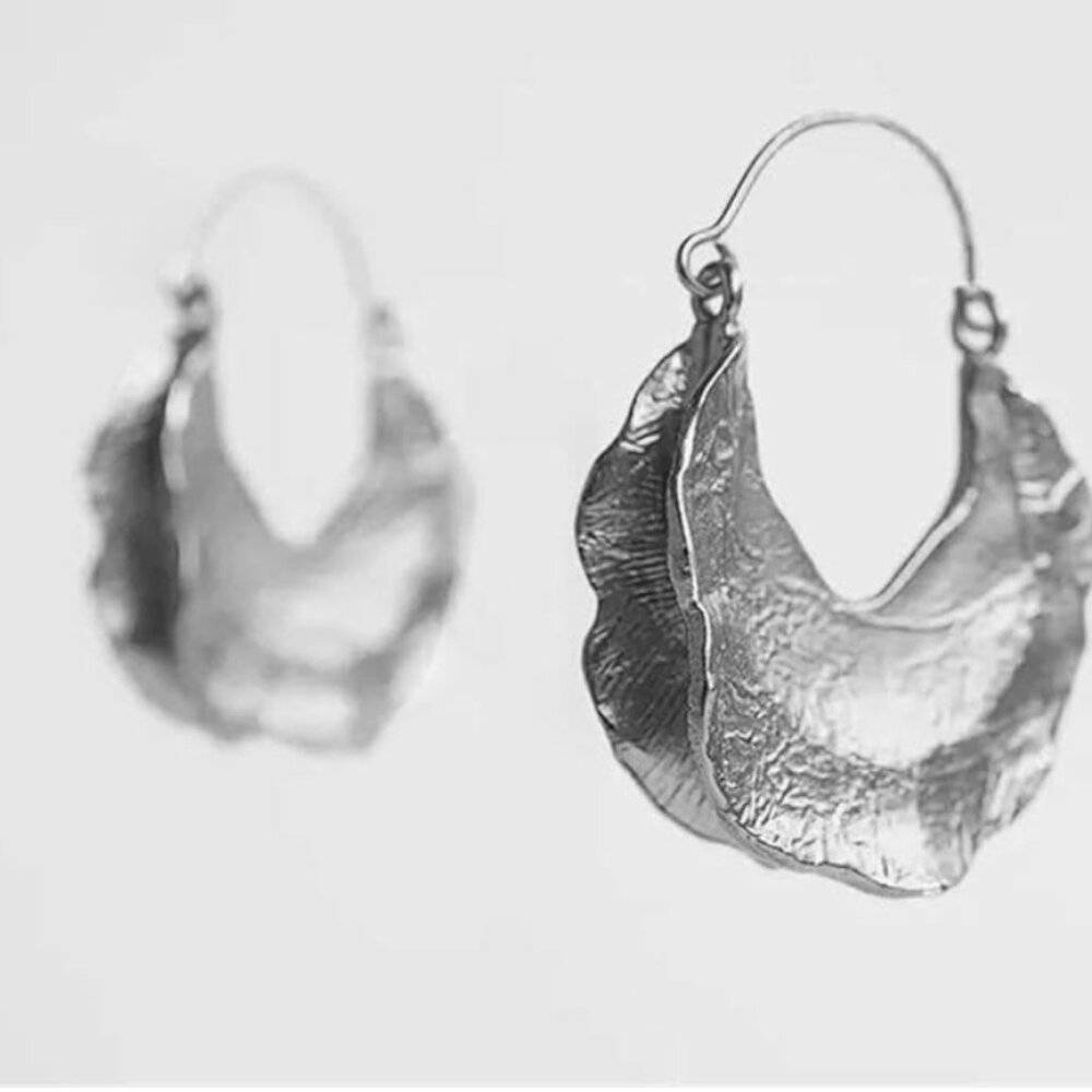 Silver Anthropologie Lillian Wave Leaves Earrings